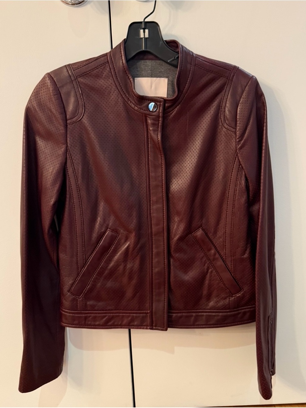 Rebecca Taylor Burgundy Perforated Leather Jacket (S)